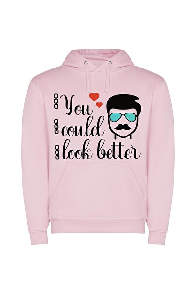 iLovePrints Dapper Stache & Sunglasses Φούτερ με κουκούλα σε χρώμα Ροζ