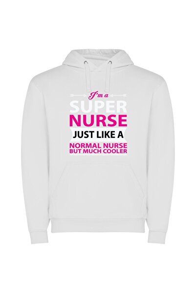 iLovePrints Cool Super Nurse Φούτερ με κουκούλα σε χρώμα Λευκό