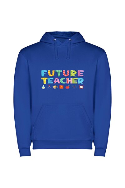 iLovePrints Vibrant Future Teacher Typography Φούτερ με κουκούλα σε χρώμα Μπλε