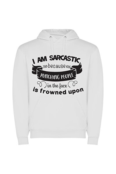 iLovePrints Wickedly Sarcastic Grin Φούτερ με κουκούλα σε χρώμα Λευκό