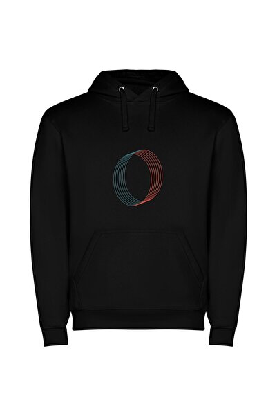 iLovePrints Tricolor Minimalist Emblem Φούτερ με κουκούλα σε χρώμα Μαύρο