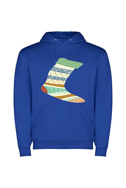 iLovePrints Stocking Splendor: Graphic Elegance Φούτερ με κουκούλα σε χρώμα Μπλε