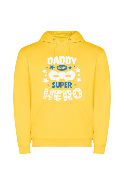 iLovePrints Superhero Dad's Day Φούτερ με κουκούλα σε χρώμα Κίτρινο