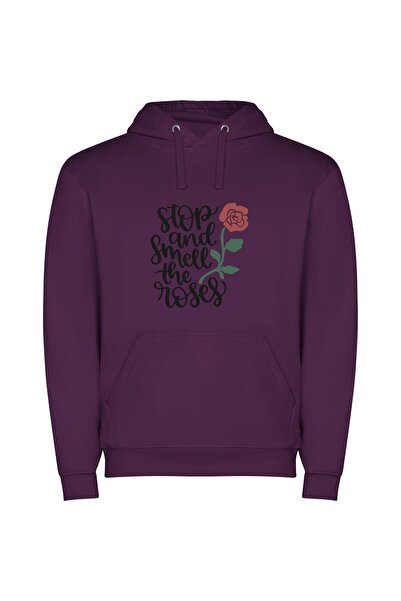 iLovePrints Fragrant Reminder: Stop & Smell Φούτερ με κουκούλα σε χρώμα Μωβ