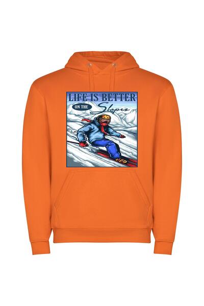 iLovePrints Skiing Thrills: Digital Illustration Φούτερ με κουκούλα σε χρώμα ...