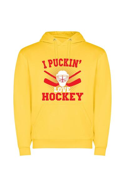 iLovePrints Puckin' Hockey Inspired Logo Φούτερ με κουκούλα σε χρώμα Κίτρινο