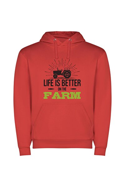 iLovePrints Farm Life Bliss Φούτερ με κουκούλα σε χρώμα Κόκκινο