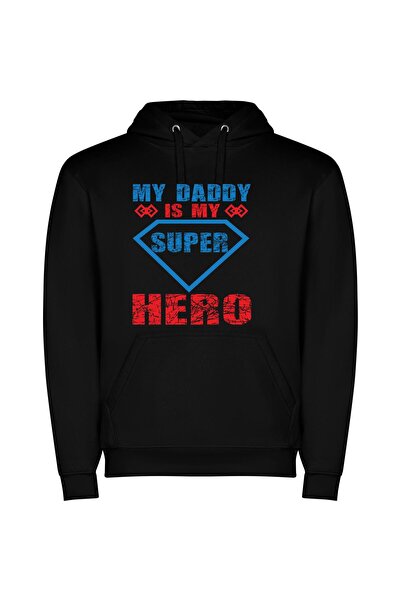 iLovePrints Superhero Dad: My Champion Φούτερ με κουκούλα σε χρώμα Μαύρο