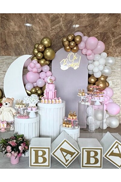 Çemrek Süs Parti Pink White Gold Chrome Balloon Chain Set of 100