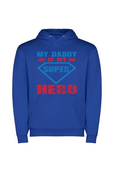 iLovePrints Daddy: My Superhero Inspiration! Φούτερ με κουκούλα σε χρώμα Μπλε