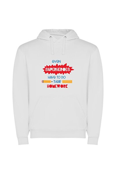 iLovePrints Superhero Study Sessions Φούτερ με κουκούλα σε χρώμα Λευκό