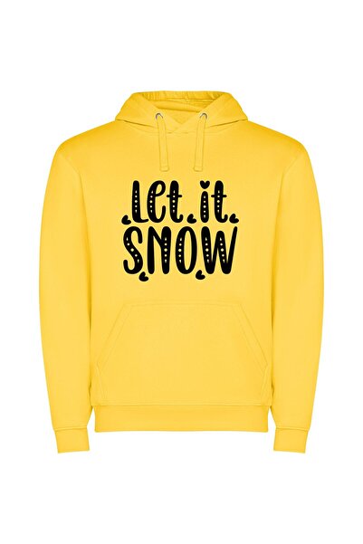 iLovePrints Snowflakes and Winter Glow Φούτερ με κουκούλα σε χρώμα Κίτρινο