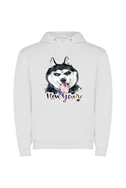 iLovePrints Elegant Husky Portrait Φούτερ με κουκούλα σε χρώμα Λευκό