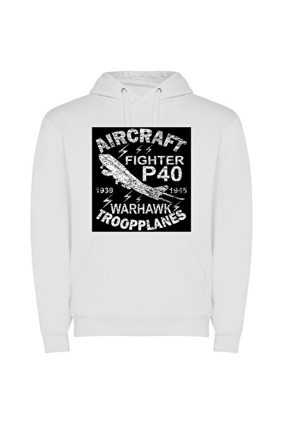 iLovePrints Vintage Jetfighter Pilot Φούτερ με κουκούλα σε χρώμα Λευκό