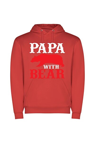 iLovePrints Crimson Bear Emblem Φούτερ με κουκούλα σε χρώμα Κόκκινο