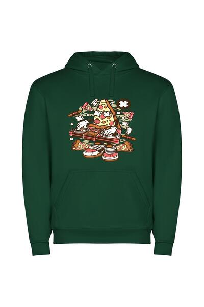 iLovePrints Scratching Pizza Everywhere! Φούτερ με κουκούλα σε χρώμα Πράσινο