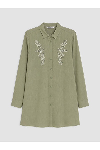 LC Waikiki Green Embroidered Women's Shirt Tunic
