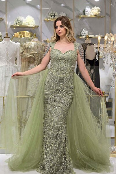 Yonca Moda Evi Mint Balık İncili Abiye 307