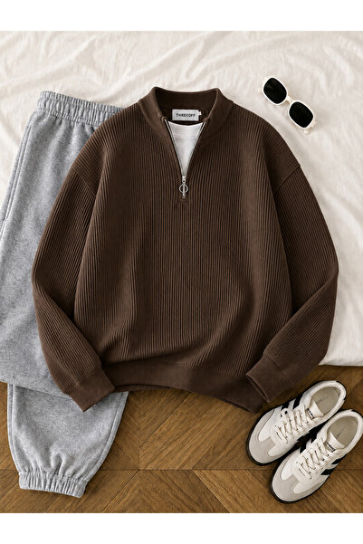 threeoff Men's Thessaloniki Knitted Half-Zip Knitwear Sweater High Collar Win...