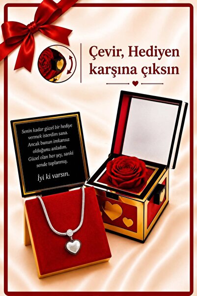 Aroma Hediye Gümüş Kaplama İnci Kalp İtalyan Güllü Çevirmeli Dönen Kutu Kadın...
