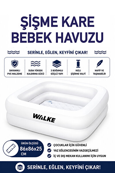 Walke Kare Şişme 86x86x25 Bebek Havuzu – 2 Boğumlu Çocuk Havuzu – Beyaz 14112