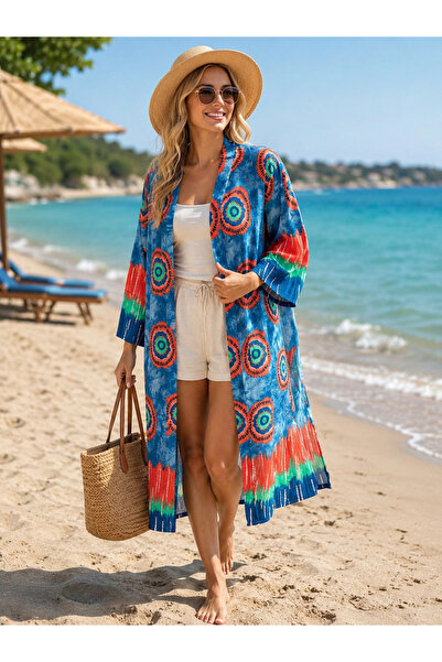 forte bella Trend Etnik Desen Dokuma Viskon Kuşaklı Kimono