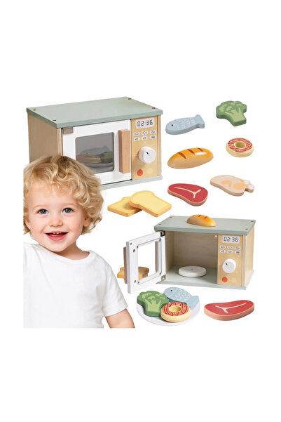 Tooky Toy Set de produse alimentare din lemn pentru cuptorul cu microunde