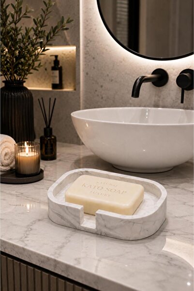 Lyzovi Mermer Desenli Dekoratif Katı Sabunluk 12 x 8,5 cm Banyo Sabun Tabağı