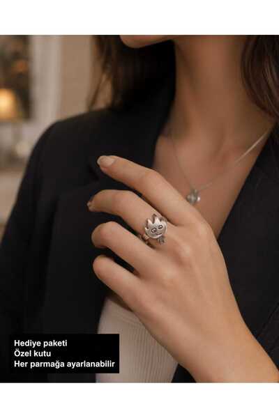 HER ŞEY NOTA www.herseynota.com Silver Color Adjustable Women's Ring with Cut...