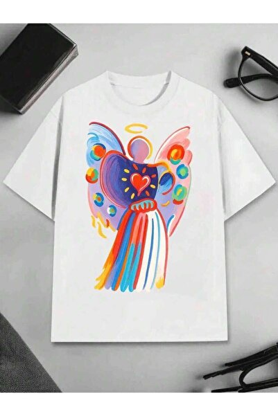 135 Colorful Angel Men's TShirt Abstract Heart Wing Pattern Pure Cotton Premi...