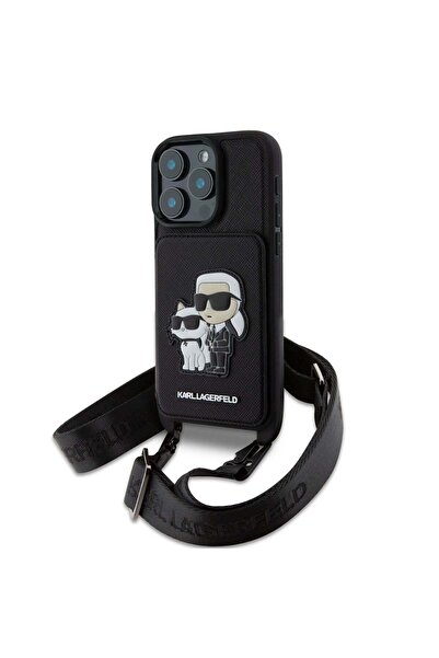 Karl Lagerfeld Husă tip carte compatibilă cu iPhone 16 Pro, piele PU, Negru -...