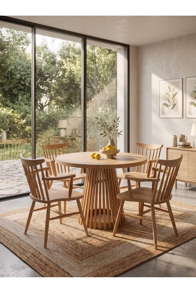 KleinHaus Furniture Nia Yuvarlak Yemek Masası Takımı 4 Sandalyeli