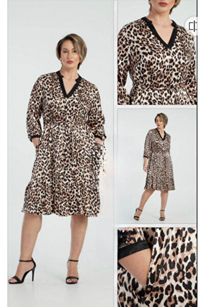 OEM Rochie damă maro cu imprimeu animal print și cordon