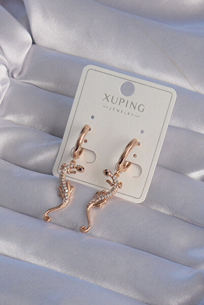 DMR Elegance Xuping Rose Color Zircon Stone Lizard Model Hoop Earrings