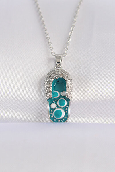 DMR Elegance 316L Steel Chain Zircon Stone Silver Color Evil Eye Slipper Desi...