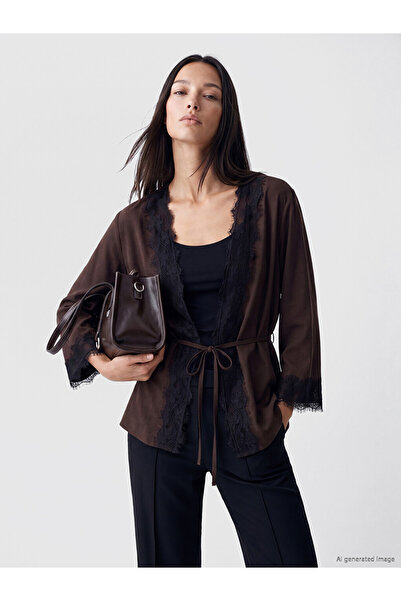 LC Waikiki Brown Lace Detailed Modal Blend Women's Kimono