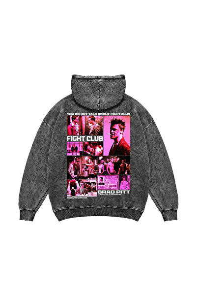 Sekizbiraltı Fight Club Printed Oversize Unisex Washable Black Hoodie