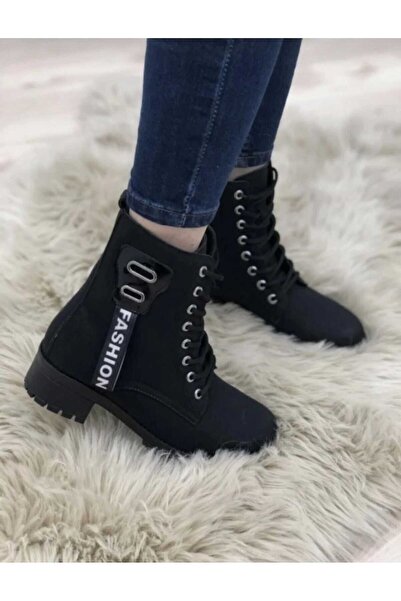 Vanessa Kadın Siyah Bağcıklı Fermuarlı Fashion Şerit Detaylı Günlük Kışlık Po...