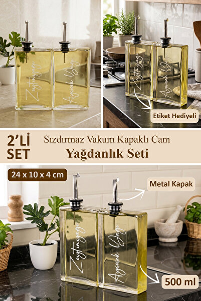 dnshome 2'li Cam Yağdanlık Seti Şeffaf Beyaz Etiketli Sızdırmaz Tıpalı Sosluk...