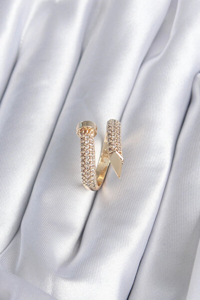 ARMÜZ Brass Gold Color Nails Model Zircon Stone Women's Ring