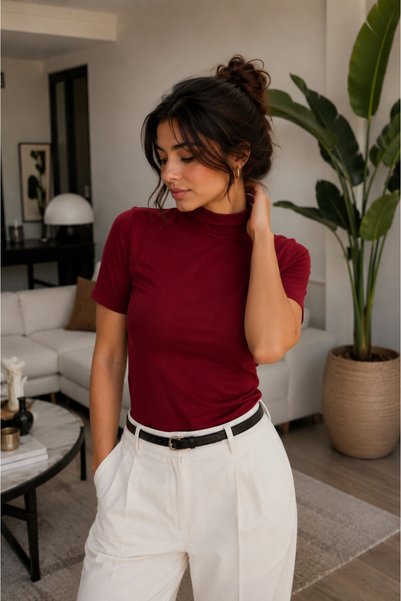 Avero Women's Short Sleeve Bodysuit Half Turtleneck - Viscose - Super Quality