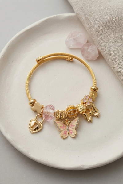 ARMÜZ Pink Butterfly Charm Bracelet