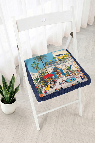 Realhomes Mediterranean Cafe Scene and Palm Tree Fringed Zippered Chair Cushi...