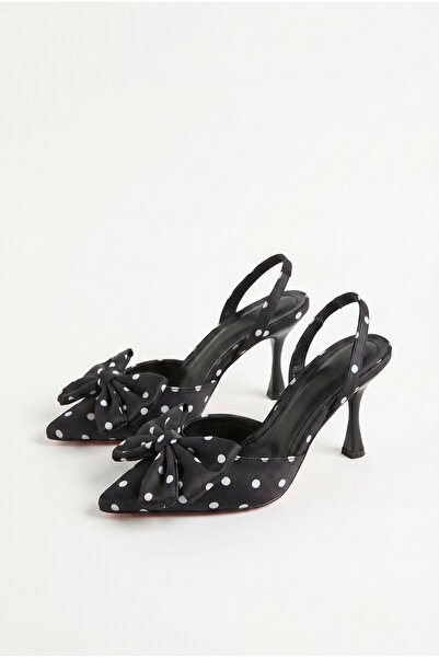 Bianco Lucci Women's Polka Dot Patterned Bow Detailed Thin Heeled Slingback S...