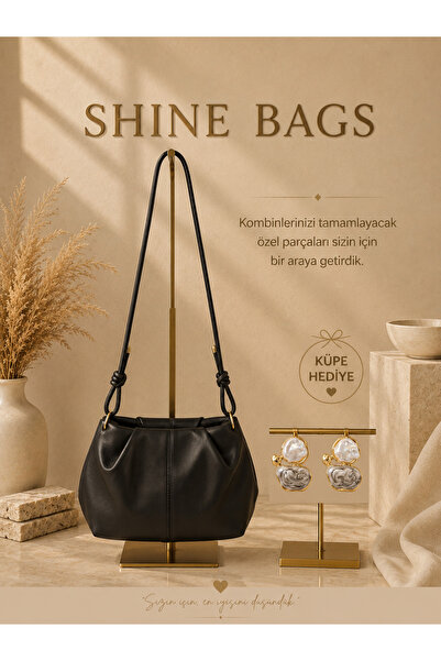 BAGS Askısı Düğüm Detaylı Ayarlanabilir Fermuarlı Yumuşak Deri Büzgülü Siyah ...