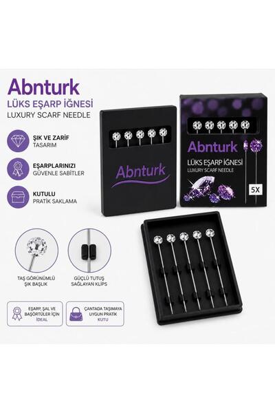 abnturk 5 Adet Lüks Şık 38mm Beyaz Taşlı Eşarp İğnesi-Şal ve Başörtü Sabitlem...