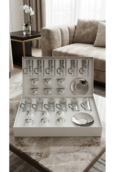 Generic Glass Tea Cups and Coffee Cups Set with Stainless Steel Serving Trays...