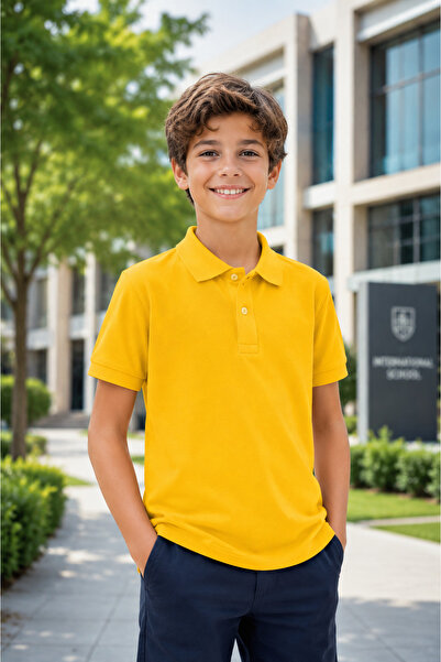 Yalçınoğlu Kids Premium School Polo Collar 100% Cotton Boys' School T-Shirt S...