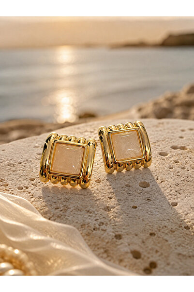 Elmosia Jewelry Gold Square Stone Earrings Vintage Women's Earrings Elegant M...