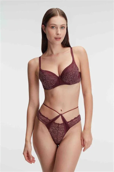 SS HOME CONCEPT Floral Patterned Underwire Supported Lace Detailed Lingerie Set